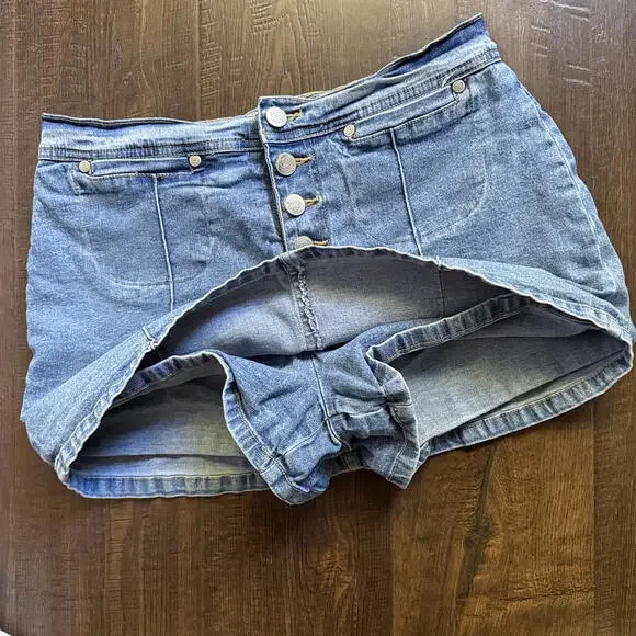 Vintage Y2k Xhilaration Denim Skort Skirt Waist 29 Cotton Blend Mini Micro Skirt